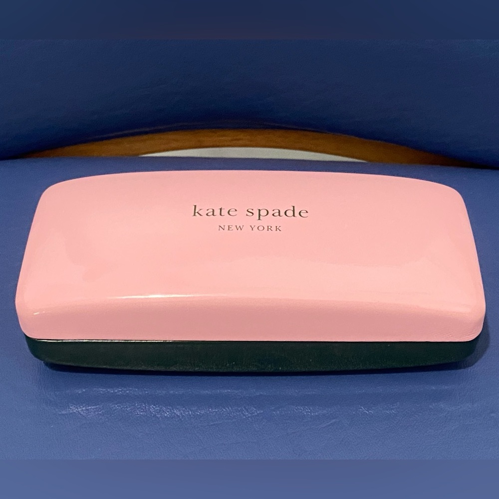 Kate Spade hard-case, clamshell eyewear case, pink and green